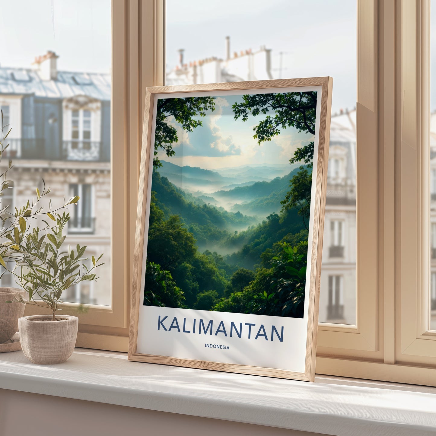 Kalimantan Poster - Indonesia Travel Art - Misty Green Mountains Home Decor