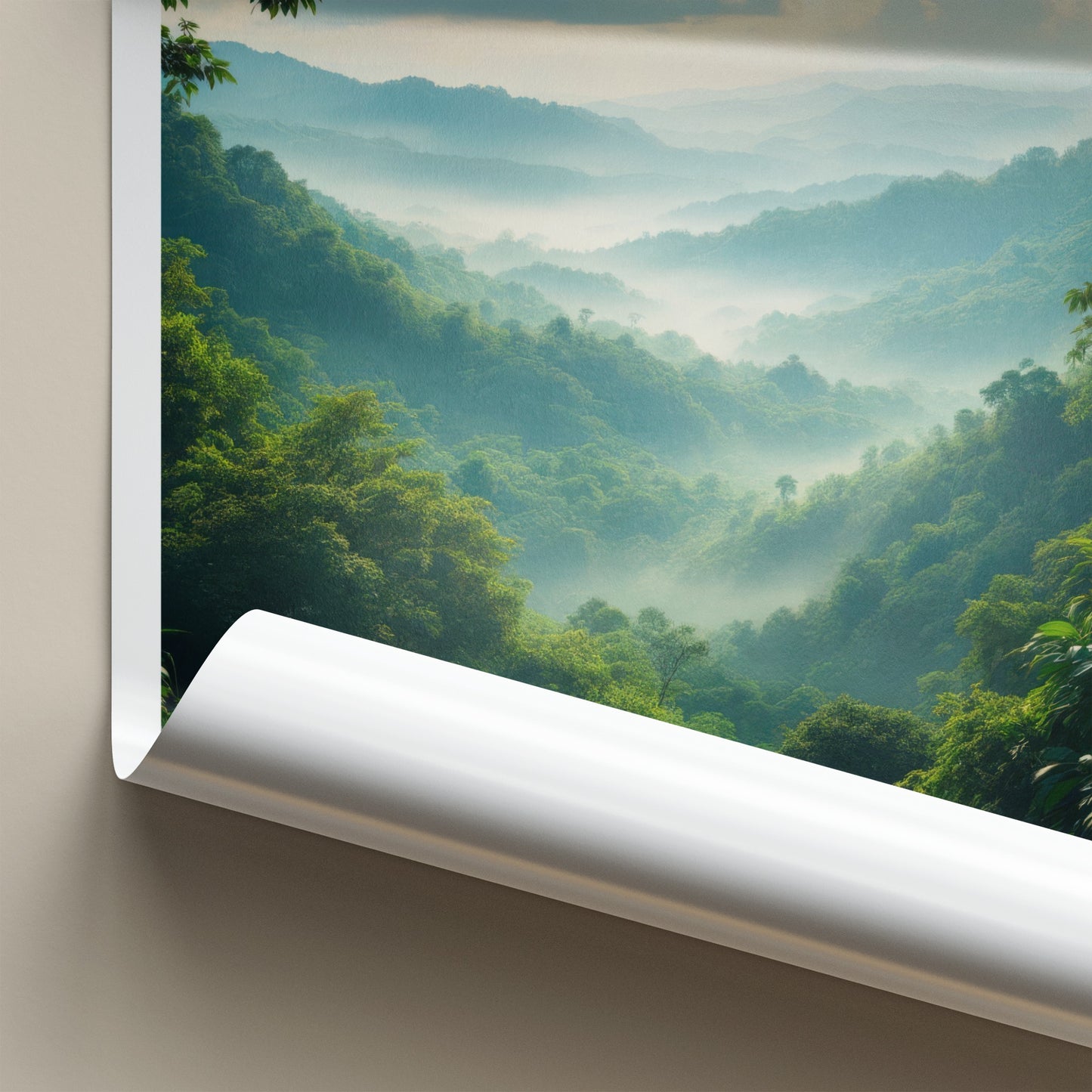 Kalimantan Poster - Indonesia Travel Art - Misty Green Mountains Home Decor
