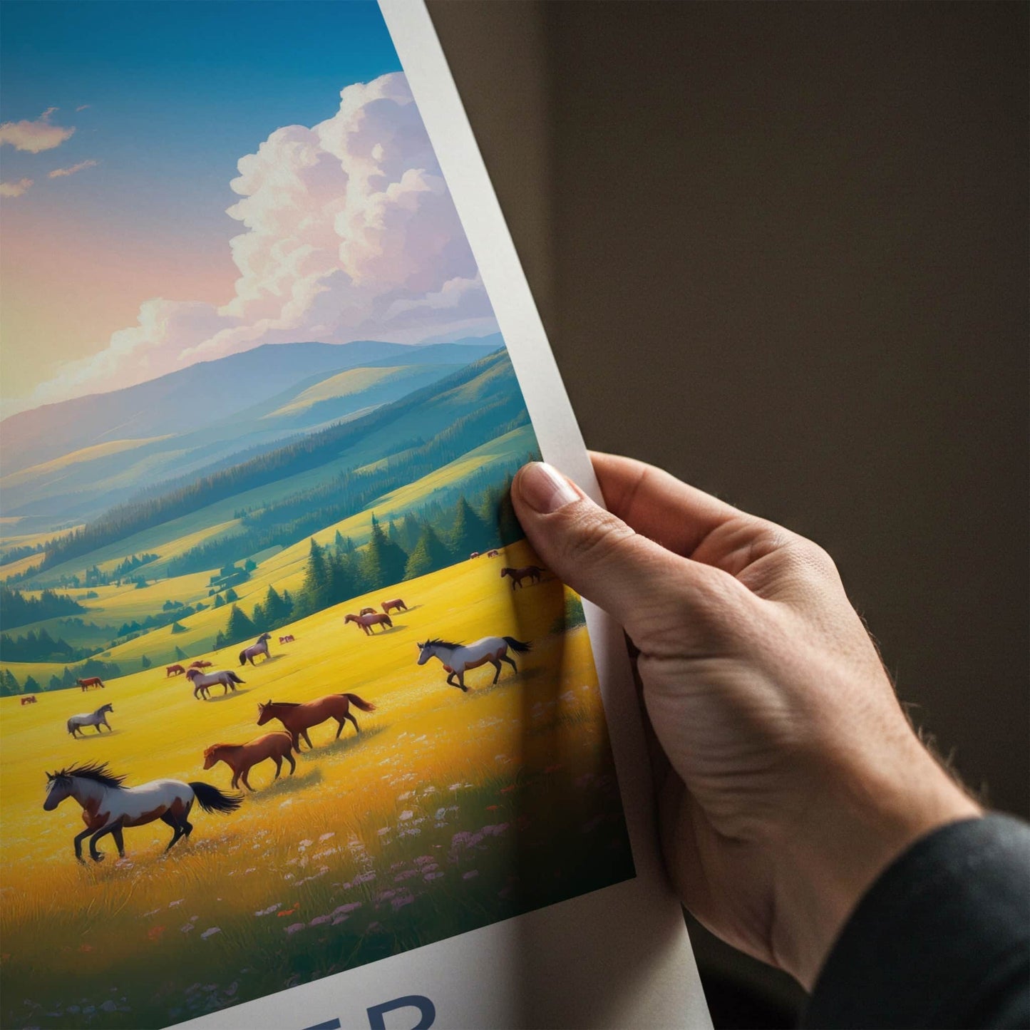 KALOFER Poster - Bulgaria Travel Art - Wild Horses Grazing Home Decor
