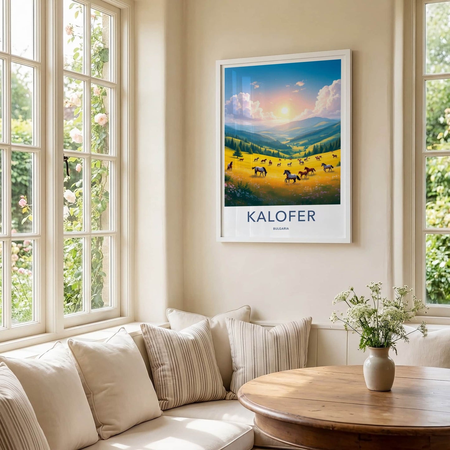 KALOFER Poster - Bulgaria Travel Art - Wild Horses Grazing Home Decor