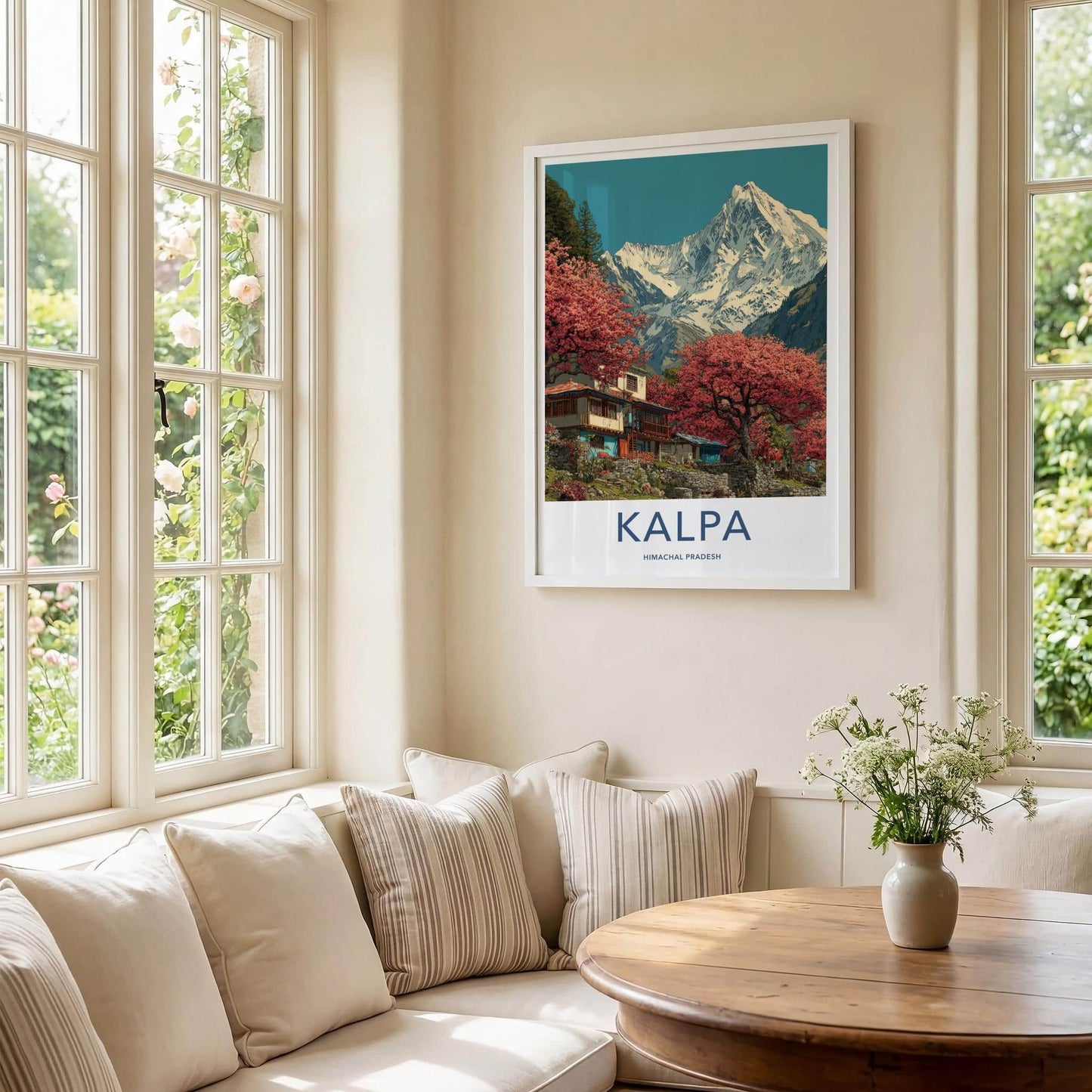 Kalpa Poster - India Art Print - Himachal Pradesh Red Trees Mountains Wall Decor