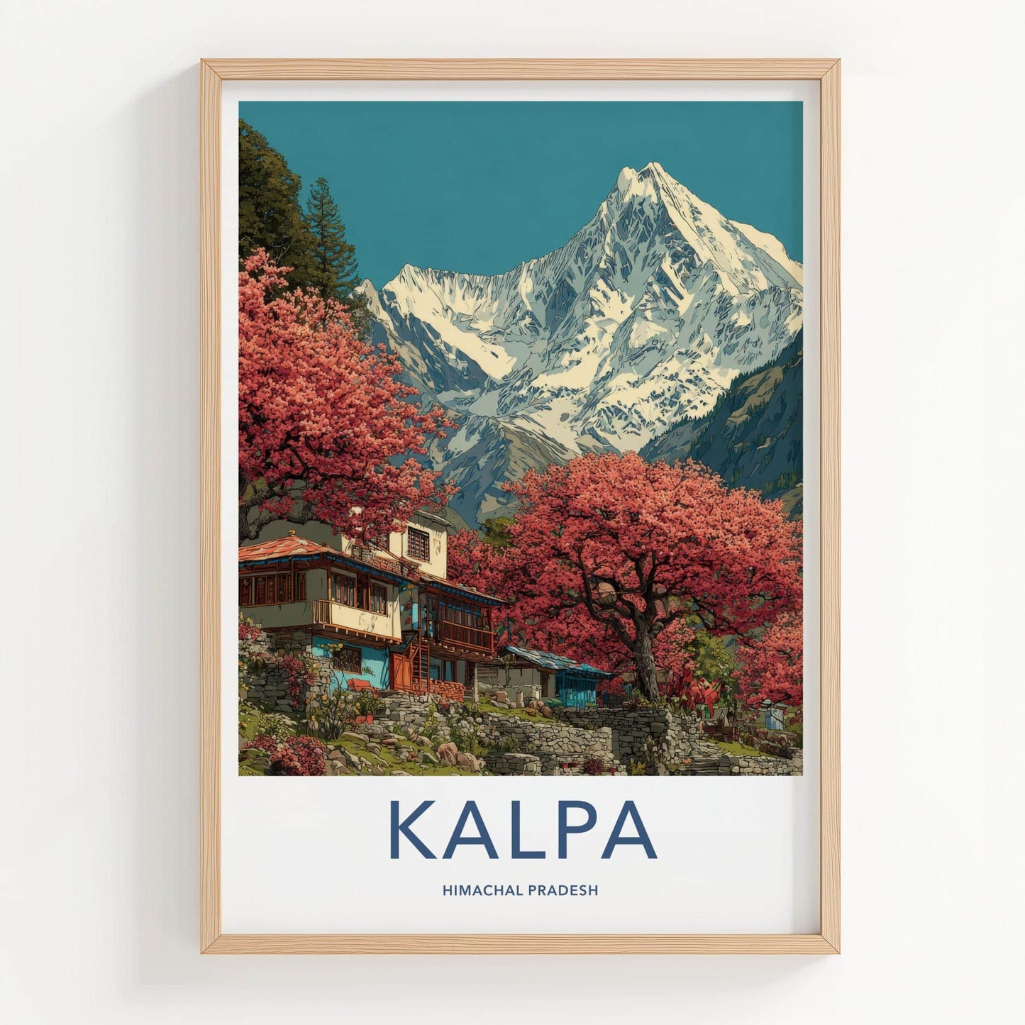 Kalpa Poster - India Art Print - Himachal Pradesh Red Trees Mountains Wall Decor