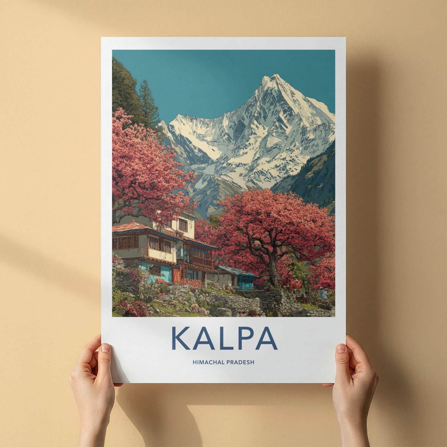 Kalpa Poster - India Art Print - Himachal Pradesh Red Trees Mountains Wall Decor