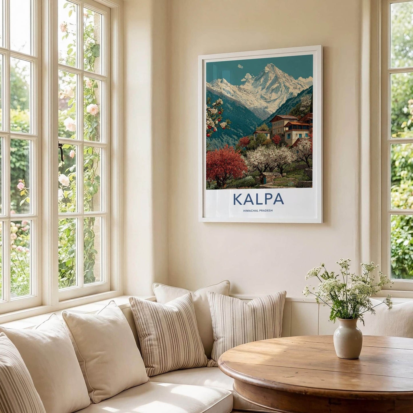 Kalpa Poster - India Travel Art - Himachal Pradesh Mountain Village Scene Wall Decor