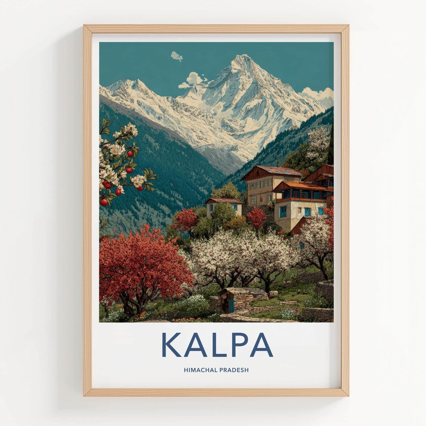Kalpa Poster - India Travel Art - Himachal Pradesh Mountain Village Scene Wall Decor