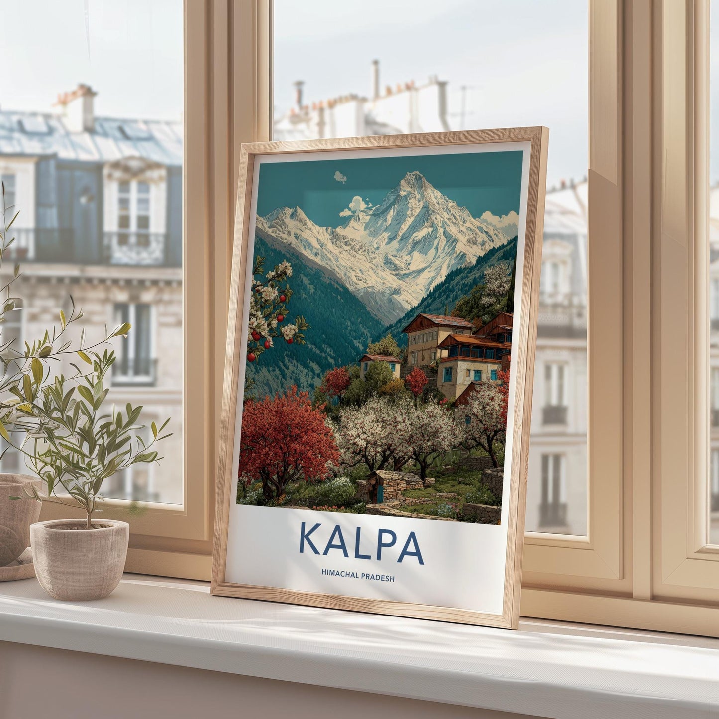 Kalpa Poster - India Travel Art - Himachal Pradesh Mountain Village Scene Wall Decor