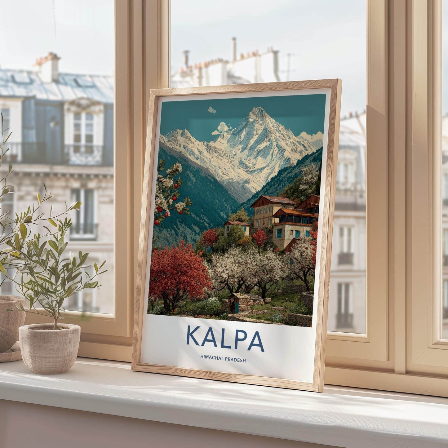 Kalpa Poster - India Travel Art - Himachal Pradesh Mountain Village Scene Wall Decor