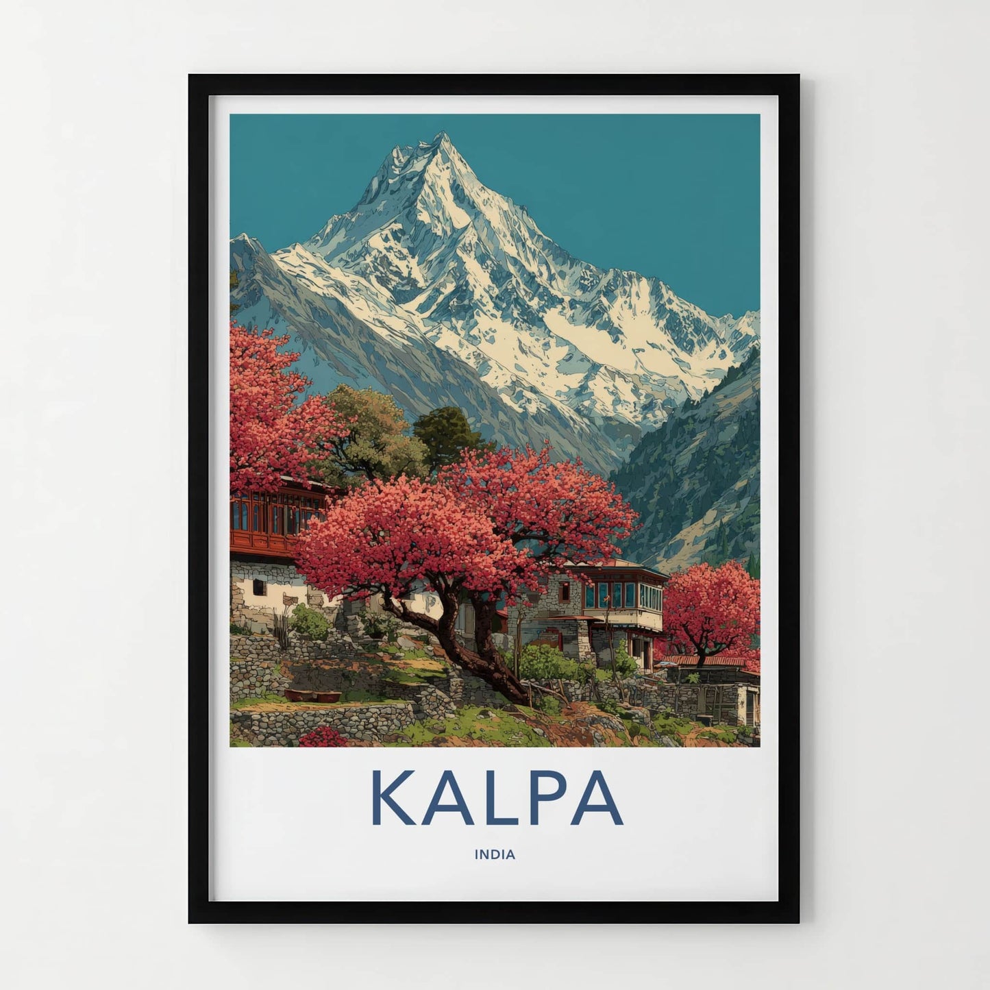 Kalpa Poster - India Travel Art - Himachal Pradesh Snowy Peak Home Decor