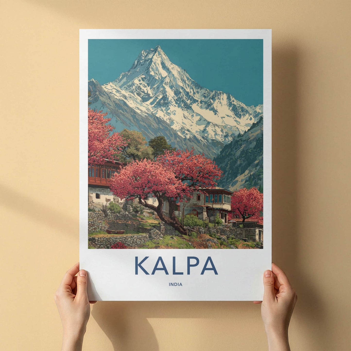 Kalpa Poster - India Travel Art - Himachal Pradesh Snowy Peak Home Decor