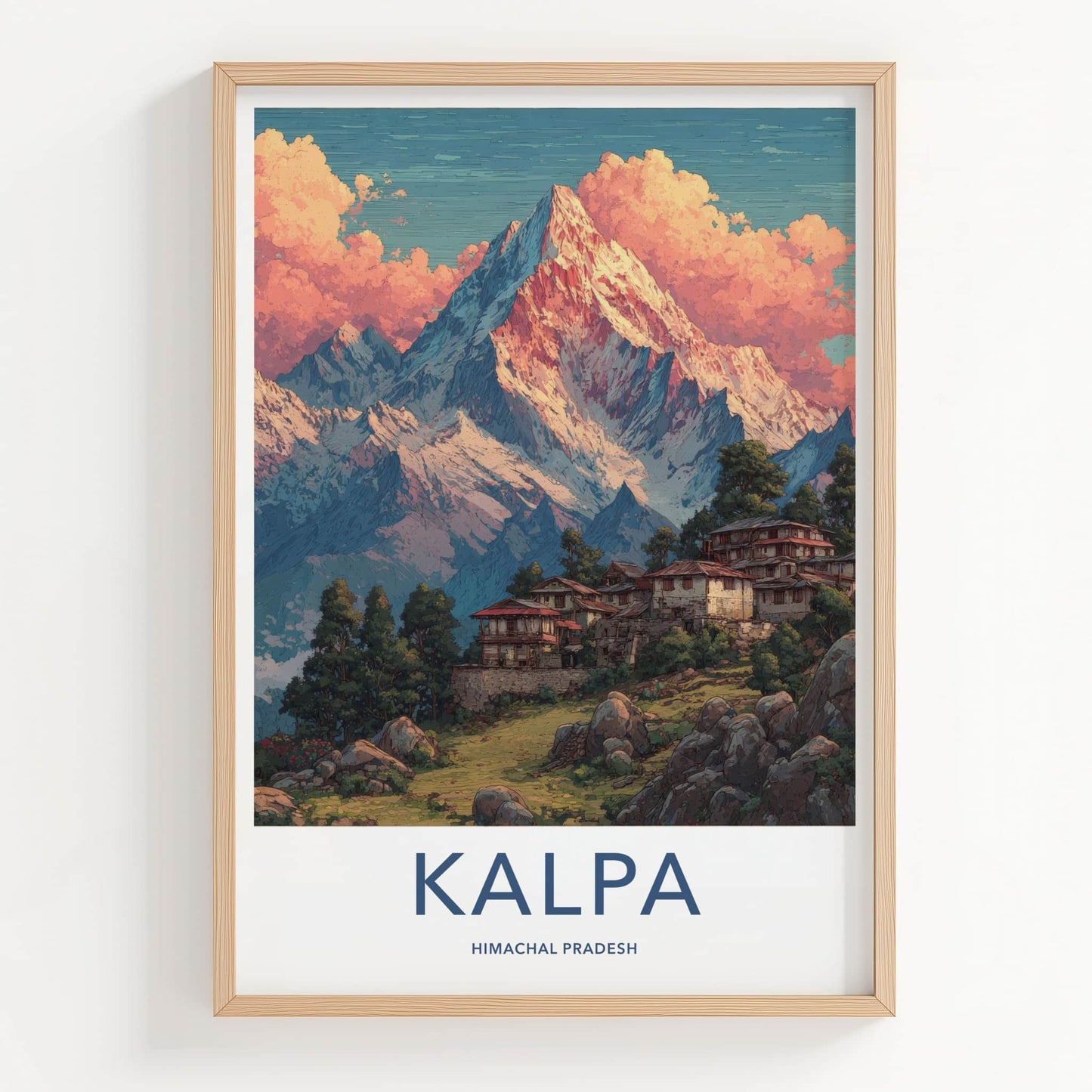 Kalpa Poster - India Wall Art - Pink Clouds Mountain Home Decor