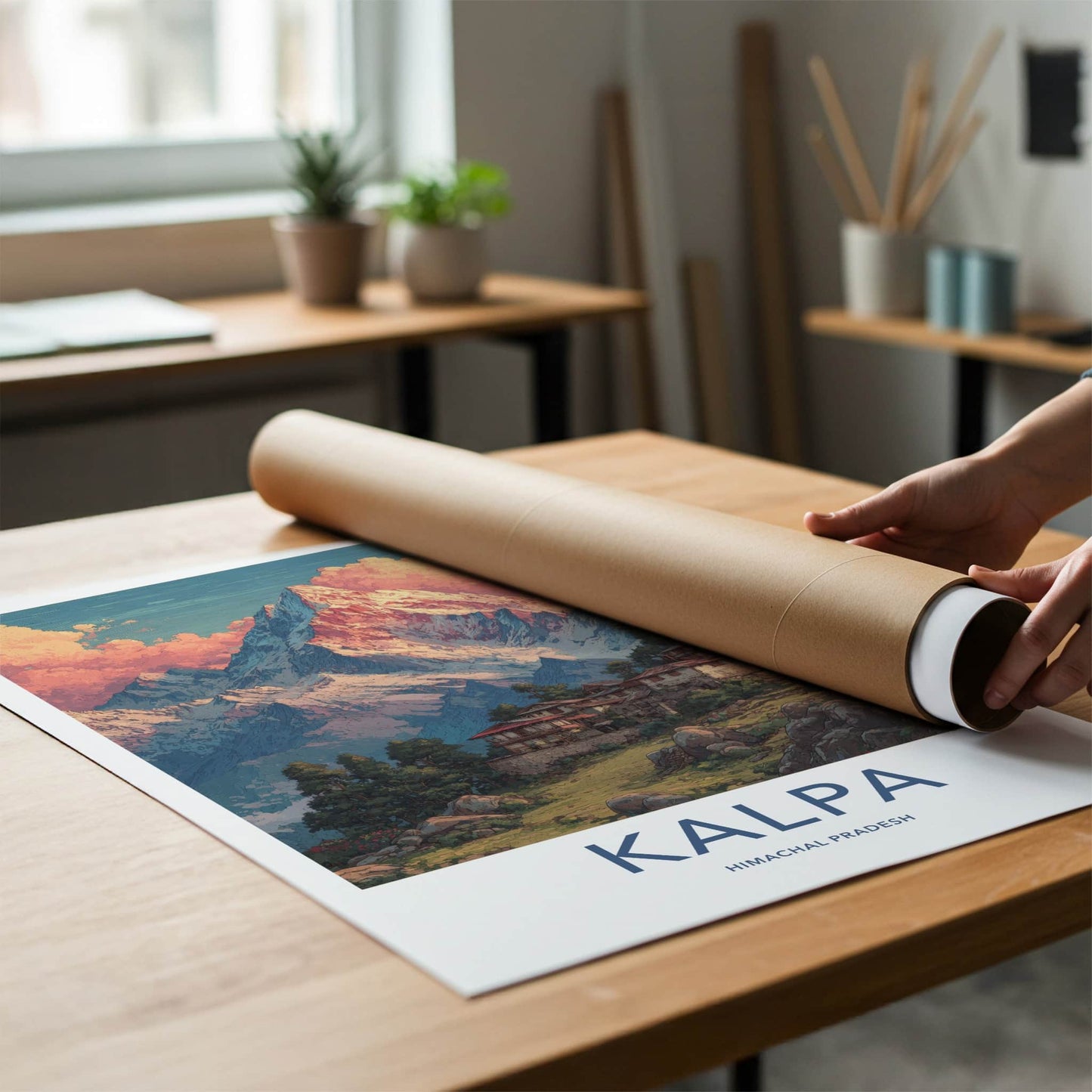 Kalpa Poster - India Wall Art - Pink Clouds Mountain Home Decor