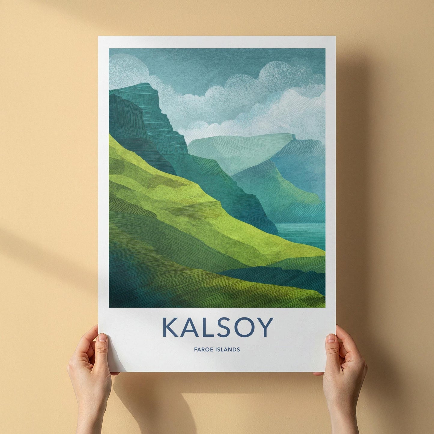 Kalsoy Poster - Faroe Islands Travel Art - Layered Island Landscape Home Decor