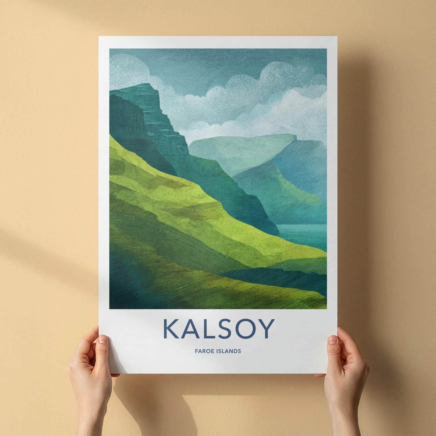 Kalsoy Poster - Faroe Islands Travel Art - Layered Island Landscape Home Decor