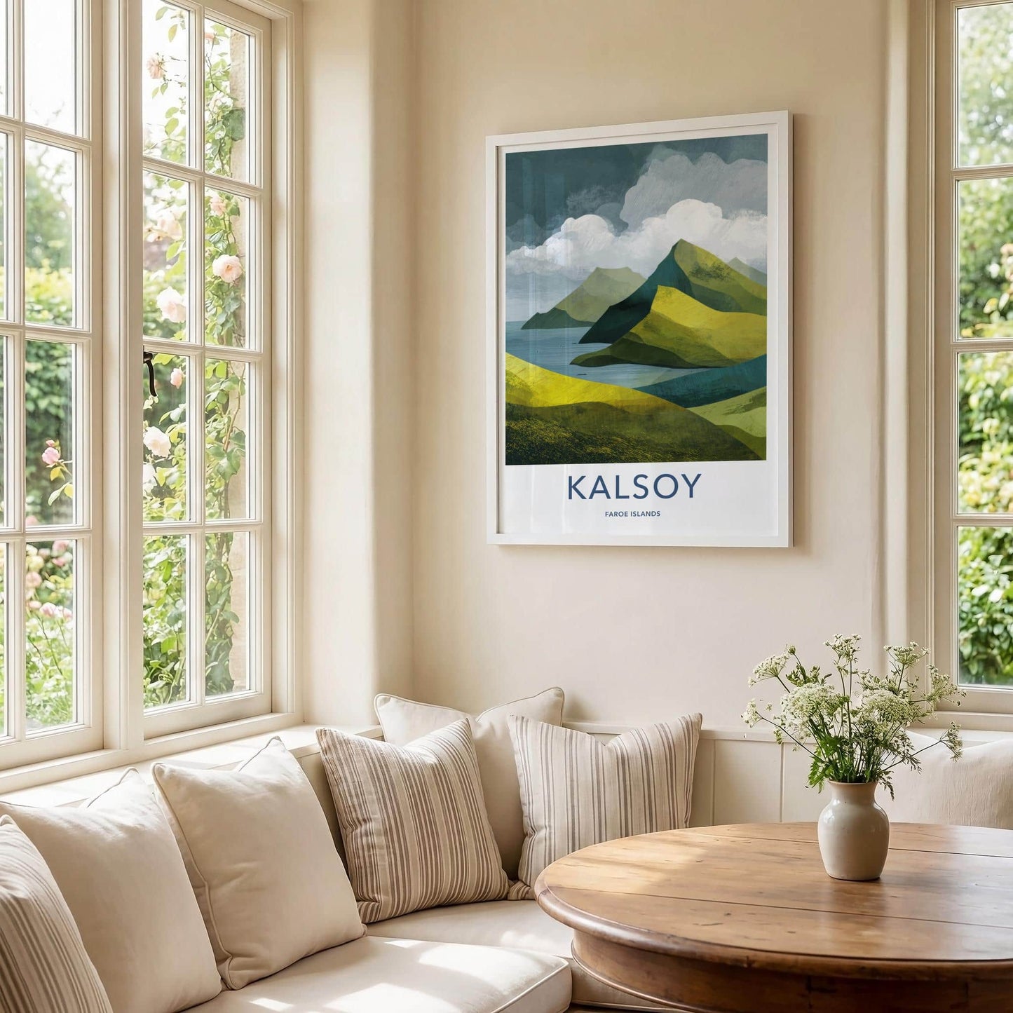Kalsoy Poster - Faroe Islands Wall Art - Green Hillside Seascape Home Art