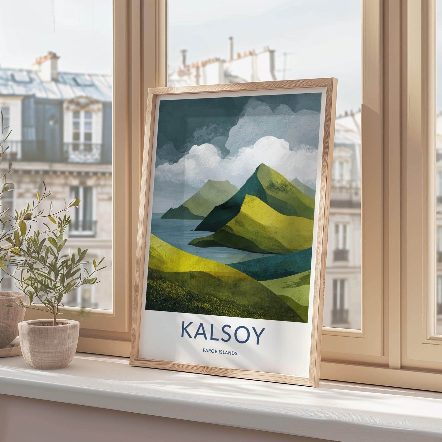 Kalsoy Poster - Faroe Islands Wall Art - Green Hillside Seascape Home Art