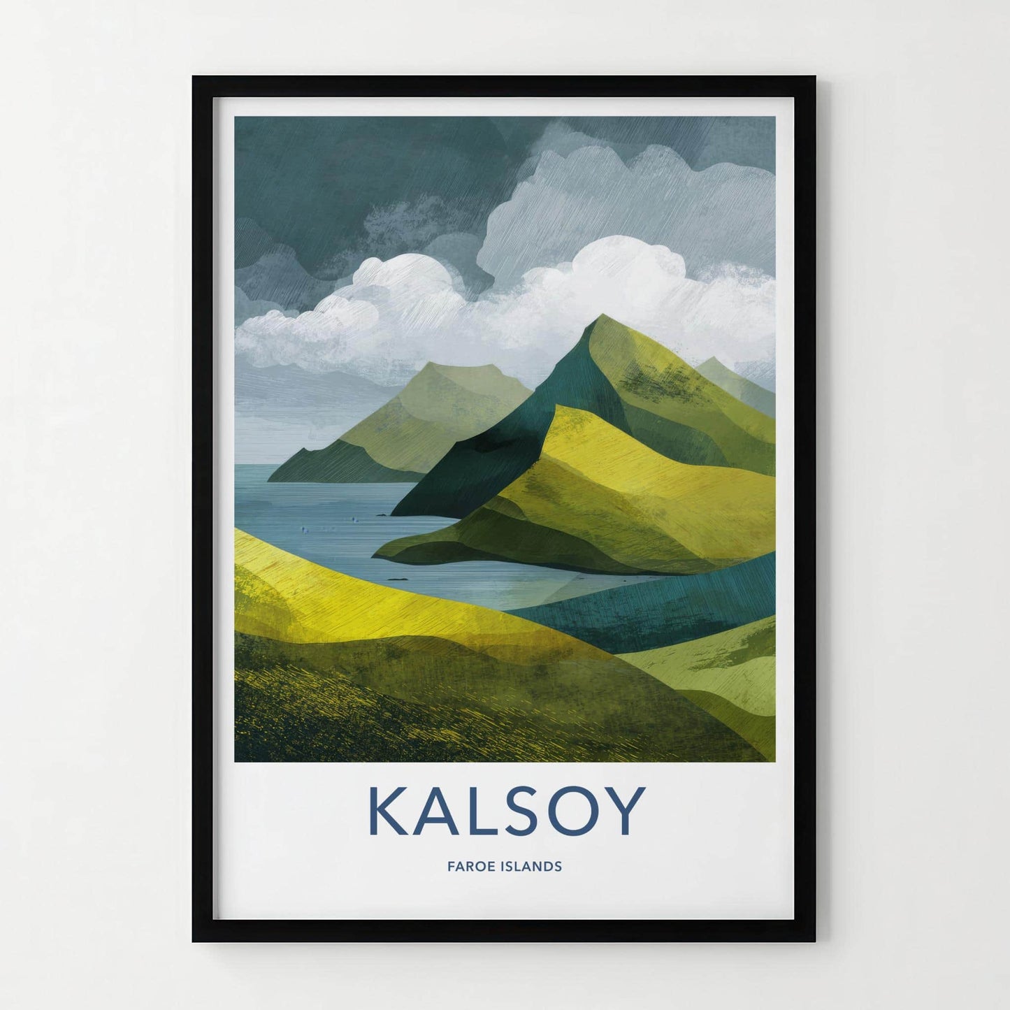 Kalsoy Poster - Faroe Islands Wall Art - Green Hillside Seascape Home Art