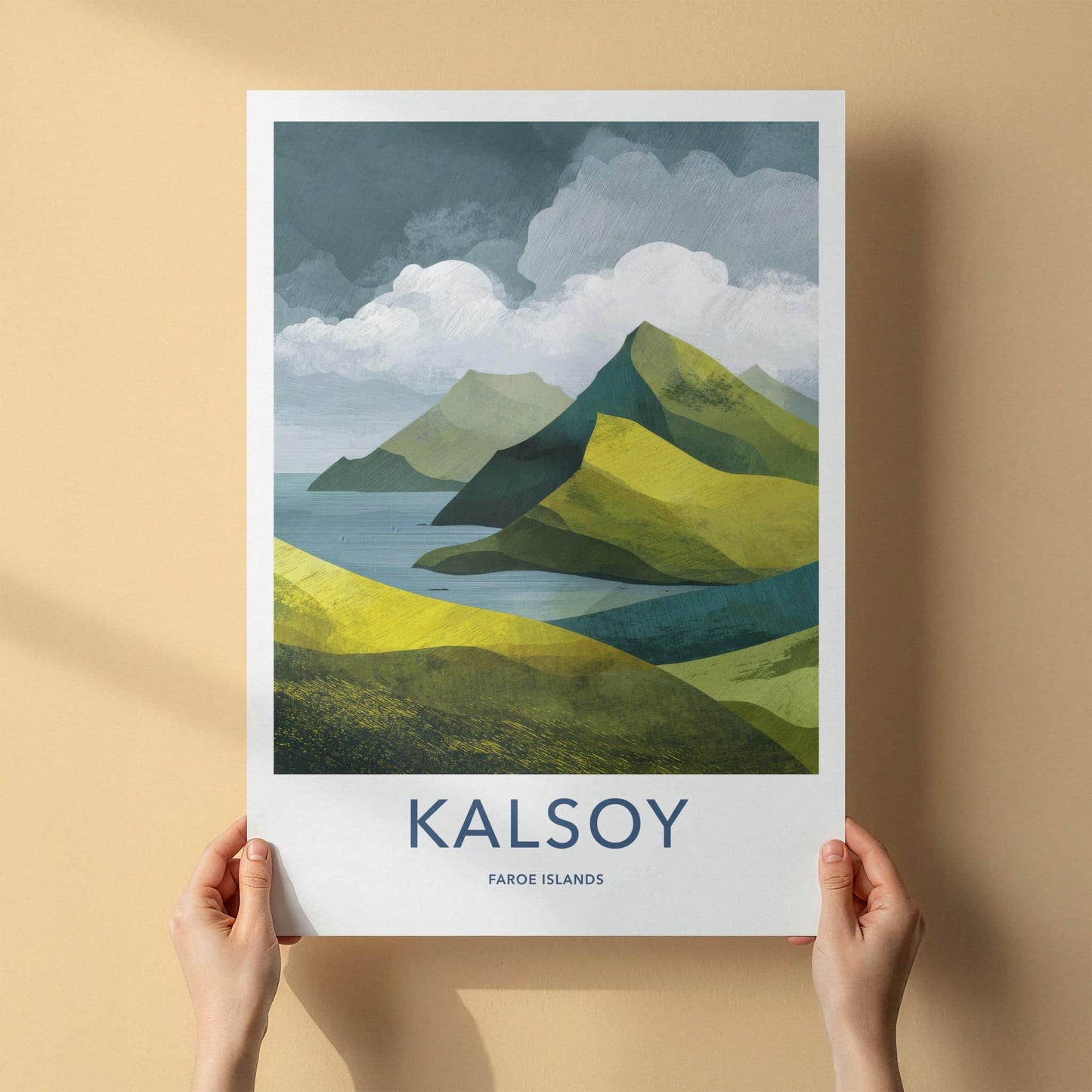 Kalsoy Poster - Faroe Islands Wall Art - Green Hillside Seascape Home Art