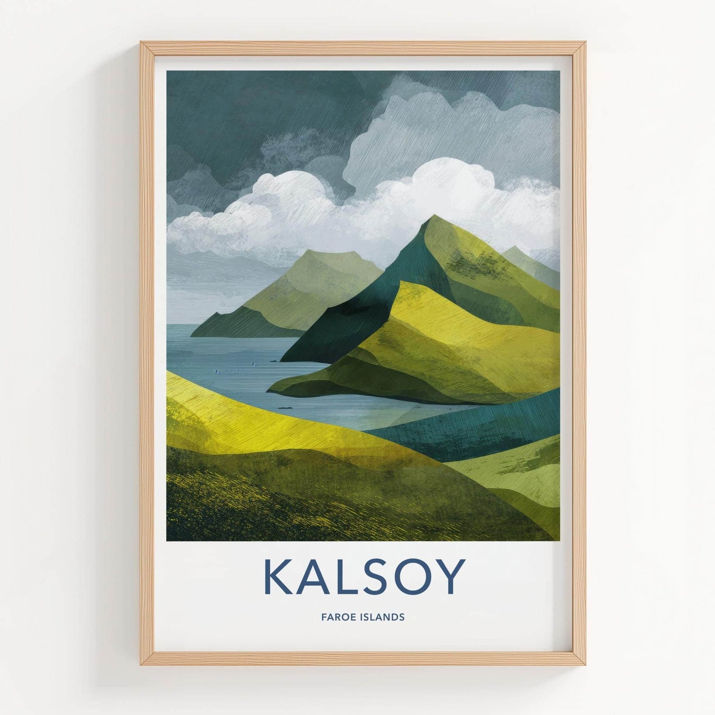 Kalsoy Poster - Faroe Islands Wall Art - Green Hillside Seascape Home Art