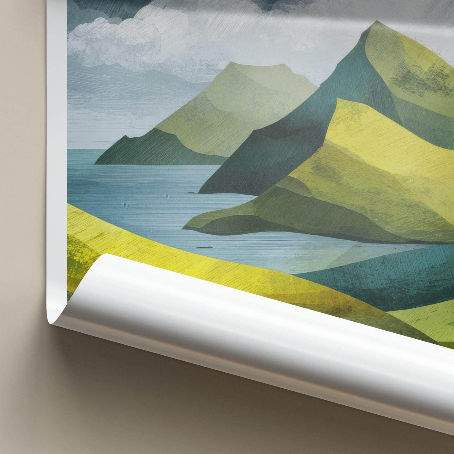 Kalsoy Poster - Faroe Islands Wall Art - Green Hillside Seascape Home Art