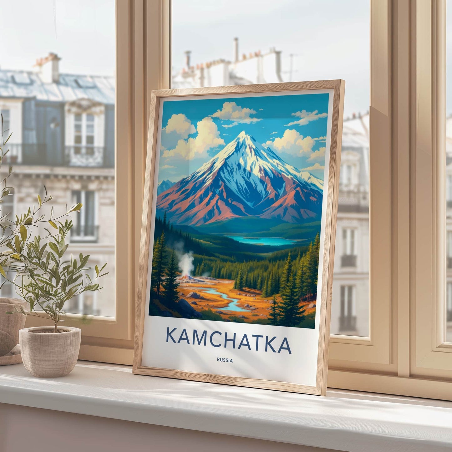 Kamchatka Poster - Russia Travel Art - Snowy Mountain Geyser Home Decor