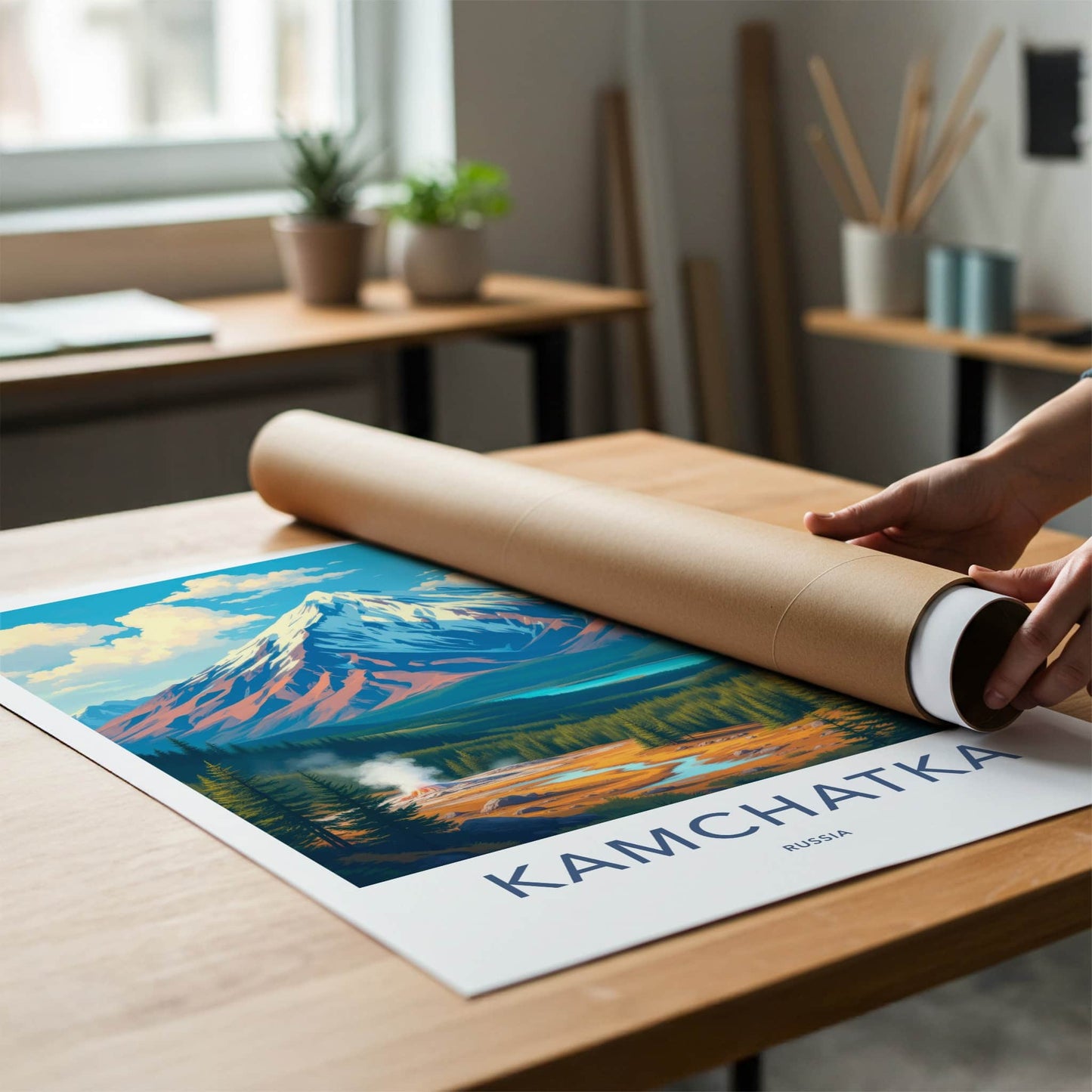 Kamchatka Poster - Russia Travel Art - Snowy Mountain Geyser Home Decor