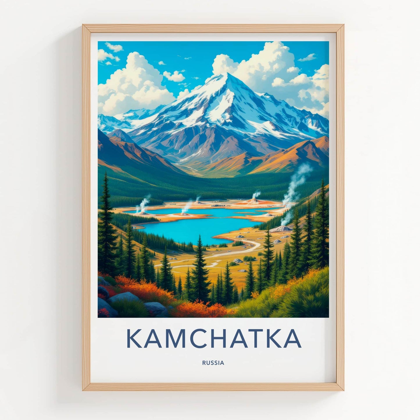 Kamchatka Poster - Russia Travel Art - Snowy Peak Geysers Home Decor