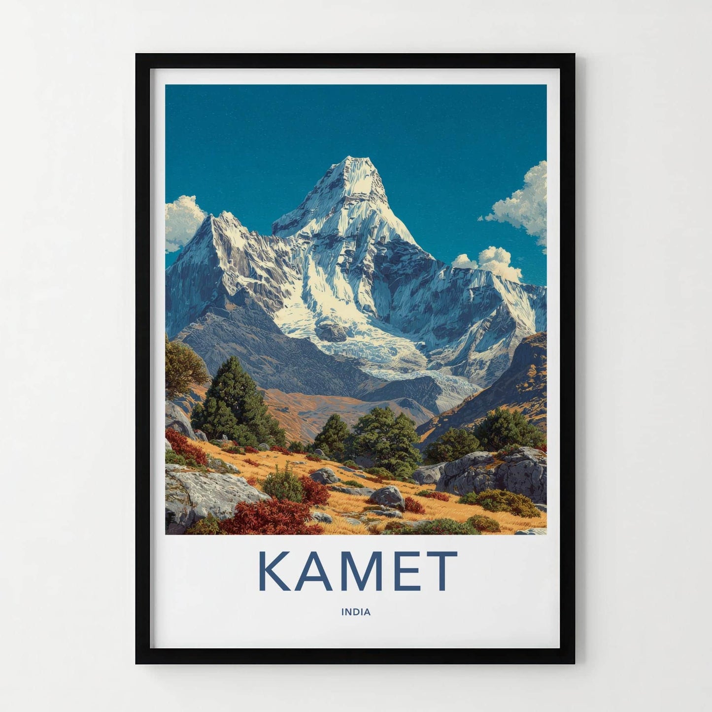 Kamet Poster - India Travel Art - Uttarakhand Snowy Mountain Peak Wall Decor