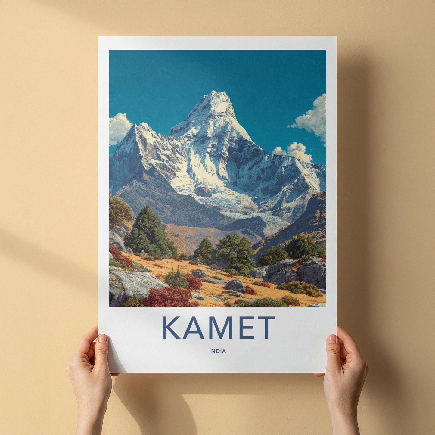Kamet Poster - India Travel Art - Uttarakhand Snowy Mountain Peak Wall Decor