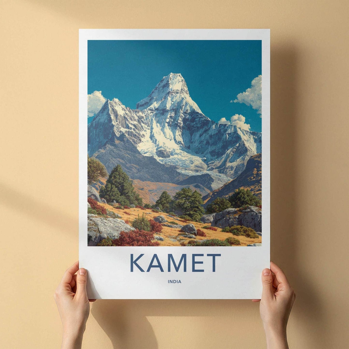 Kamet Poster - India Travel Art - Uttarakhand Snowy Mountain Peak Wall Decor