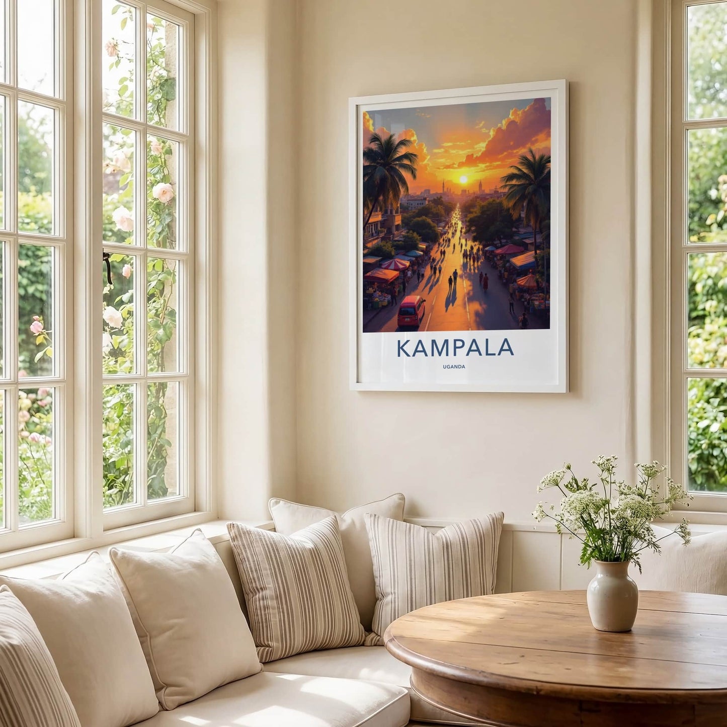 Kampala Poster - Uganda Travel Art - Golden Sunset Street Home Decor