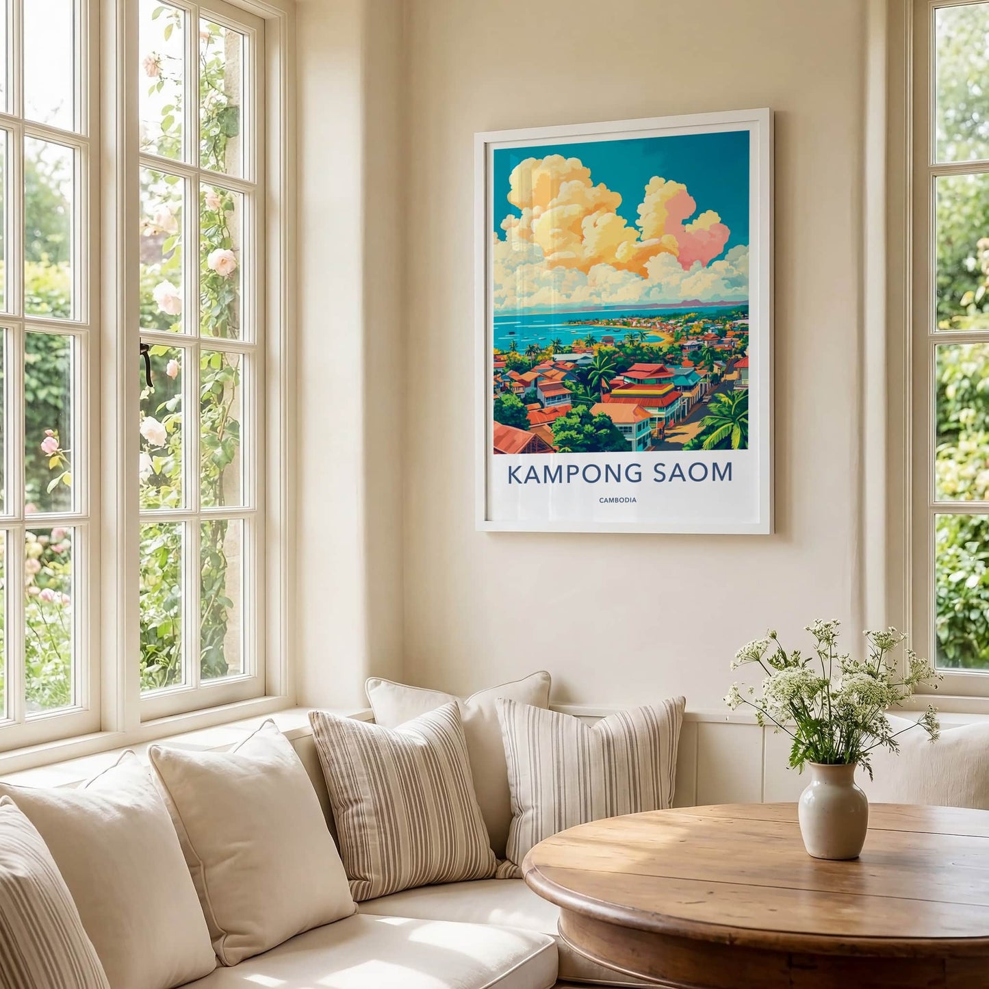 Kampong Saom Poster - Cambodia Travel Art - Vibrant Coastal City Wall Decor