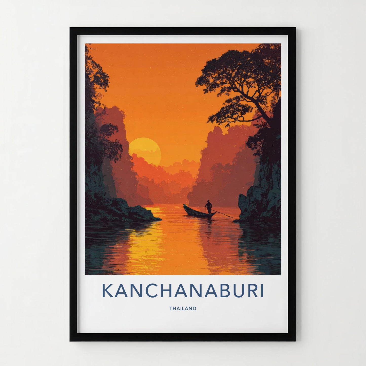 Kanchanaburi Poster - Thailand Travel Art - Sunset River Boat Home Decor