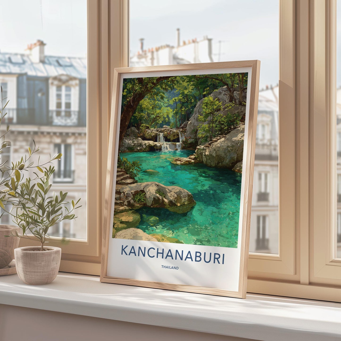 Kanchanaburi Poster - Thailand Wall Art - Lush Jungle Waterfall Home Decor
