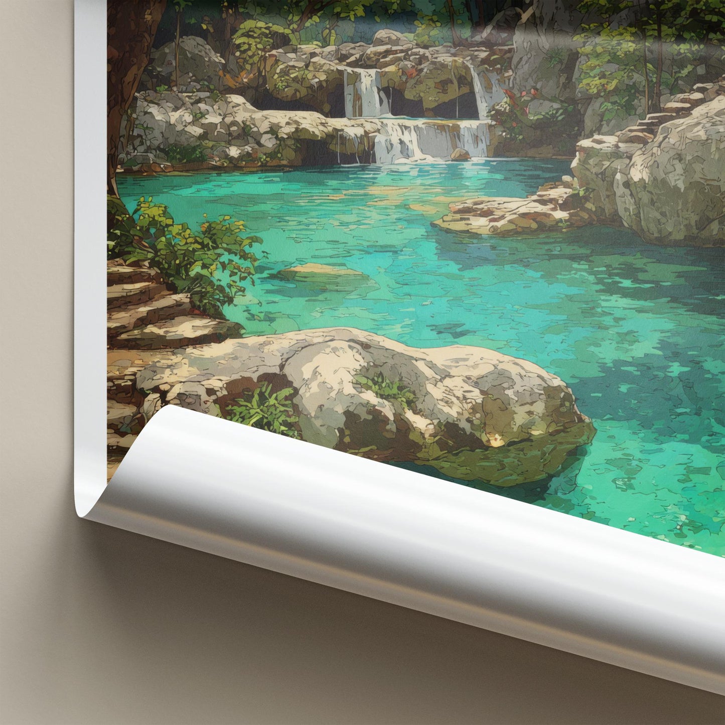 Kanchanaburi Poster - Thailand Wall Art - Lush Jungle Waterfall Home Decor