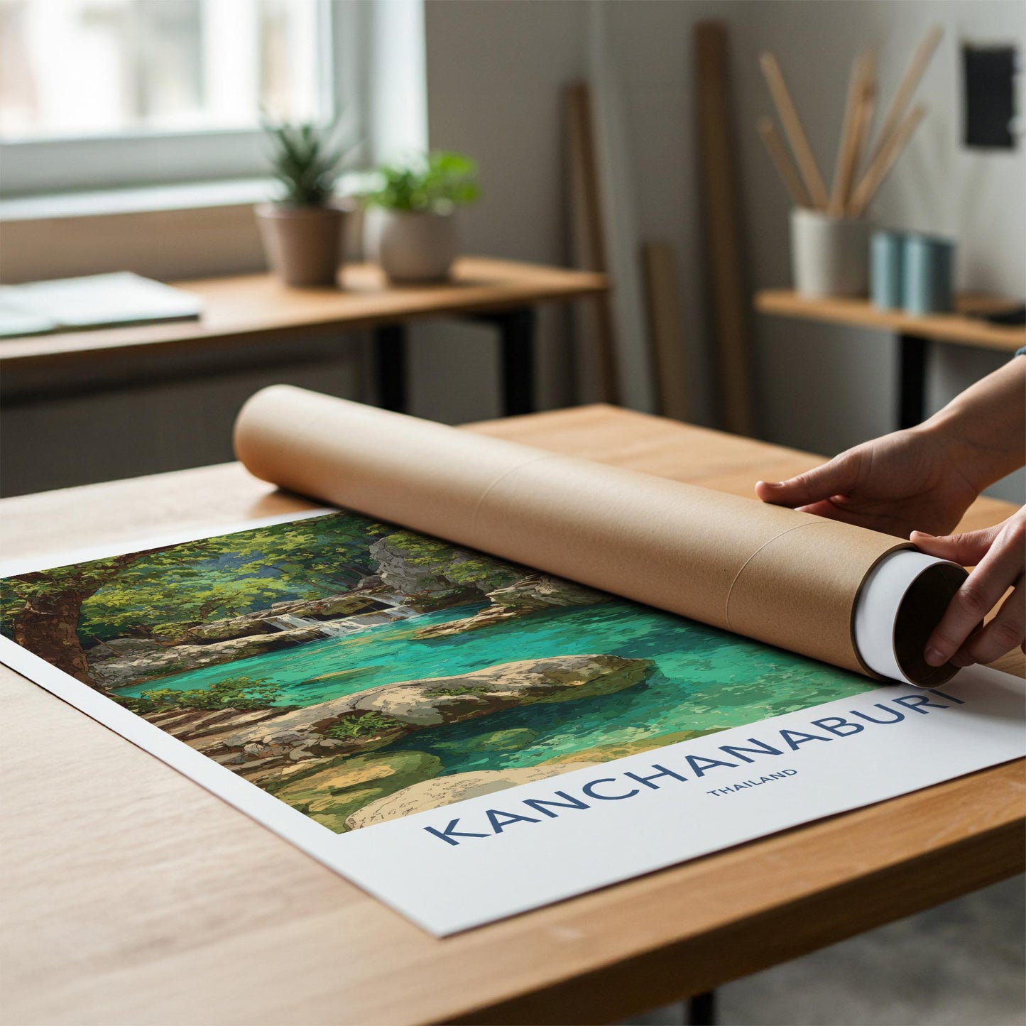 Kanchanaburi Poster - Thailand Wall Art - Lush Jungle Waterfall Home Decor
