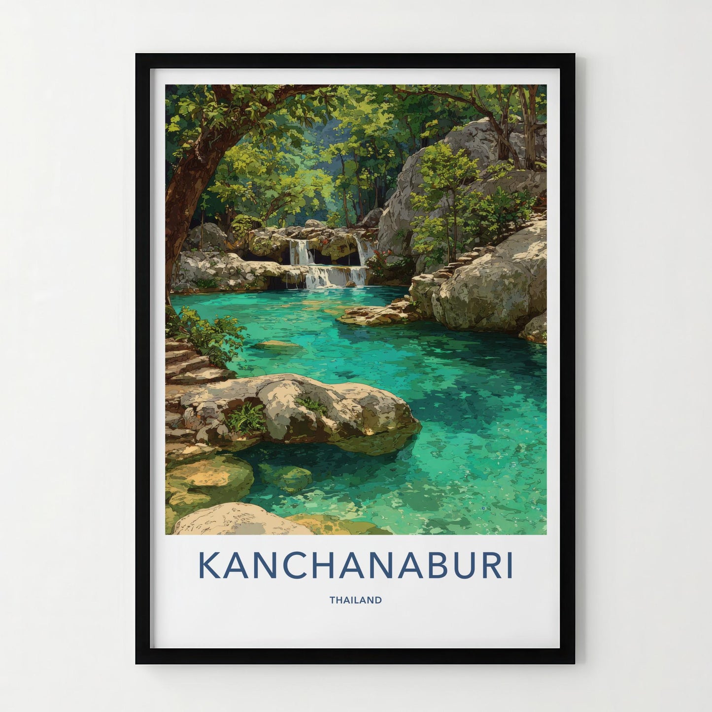 Kanchanaburi Poster - Thailand Wall Art - Lush Jungle Waterfall Home Decor