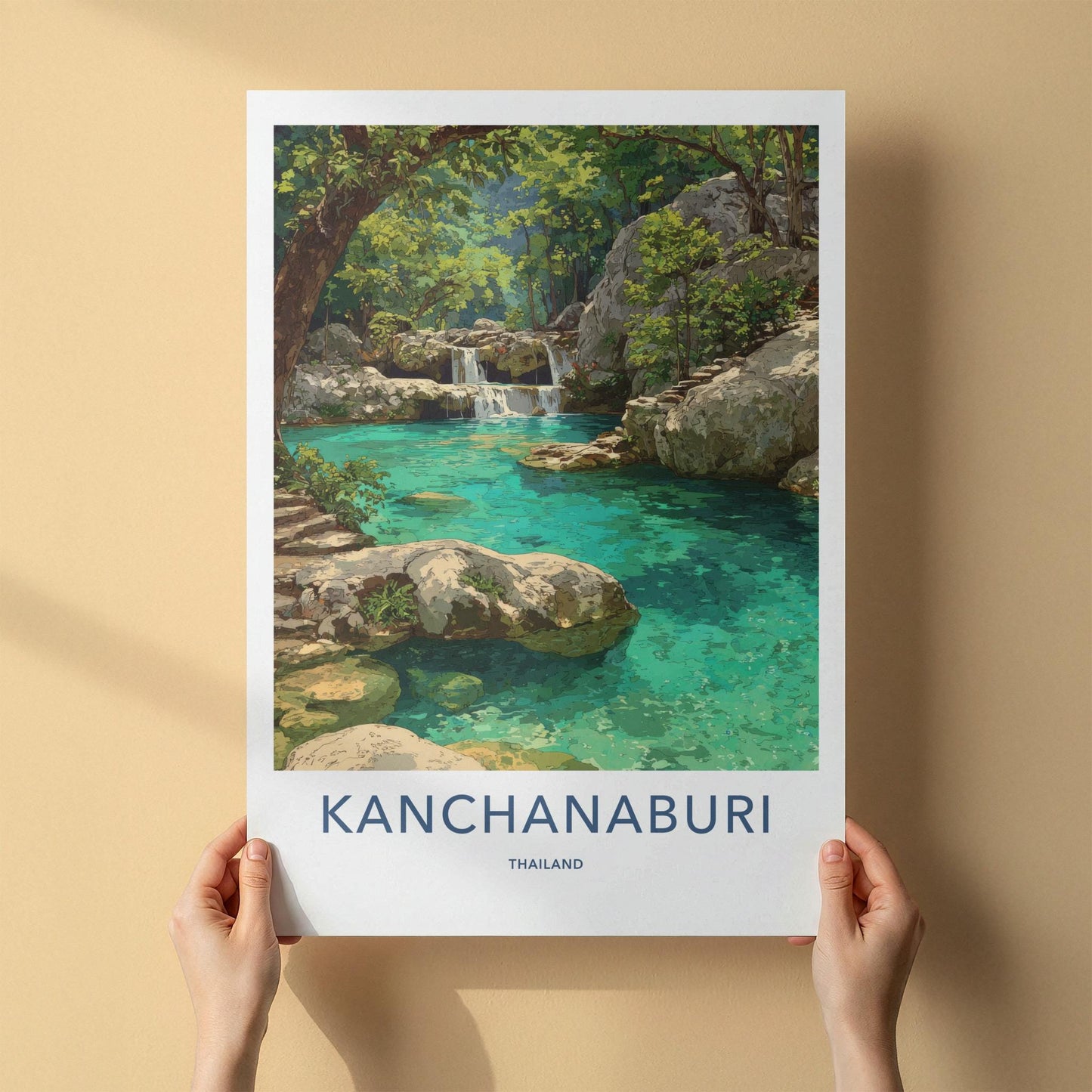 Kanchanaburi Poster - Thailand Wall Art - Lush Jungle Waterfall Home Decor