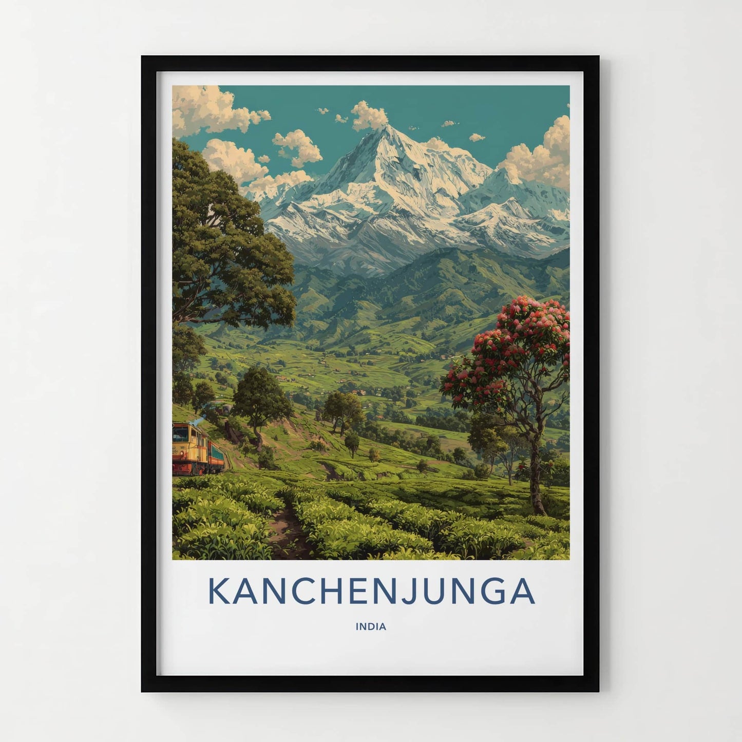 Kanchenjunga Poster - India Snowy Mountain Train Travel Print