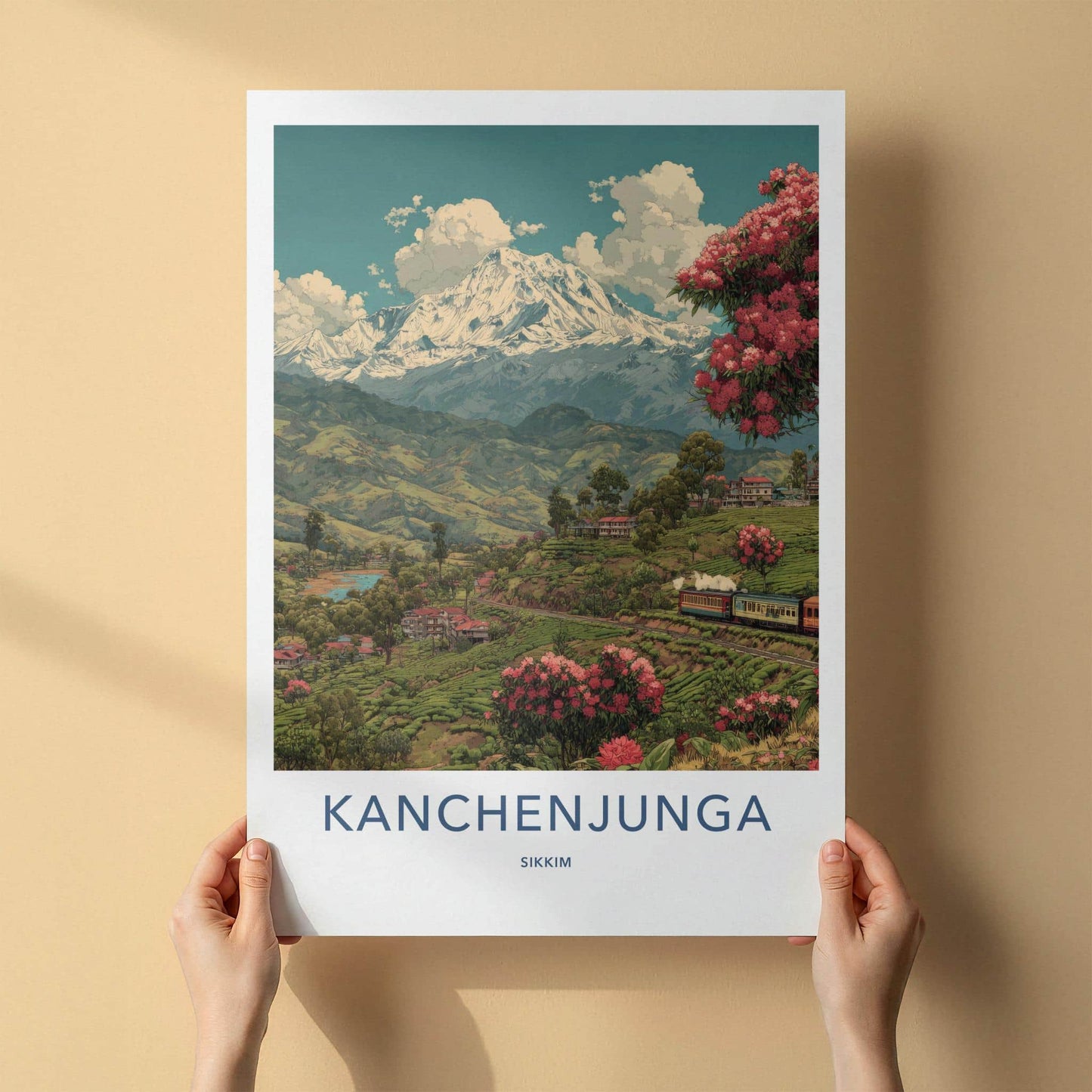 Kanchenjunga Poster - India Travel Art - Sikkim Himalayan Tea Train Home Decor