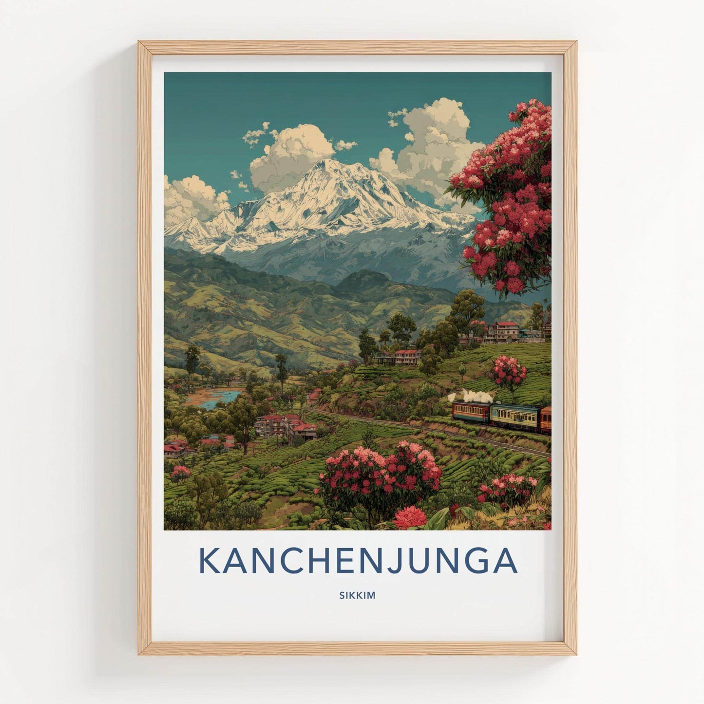 Kanchenjunga Poster - India Travel Art - Sikkim Himalayan Tea Train Home Decor