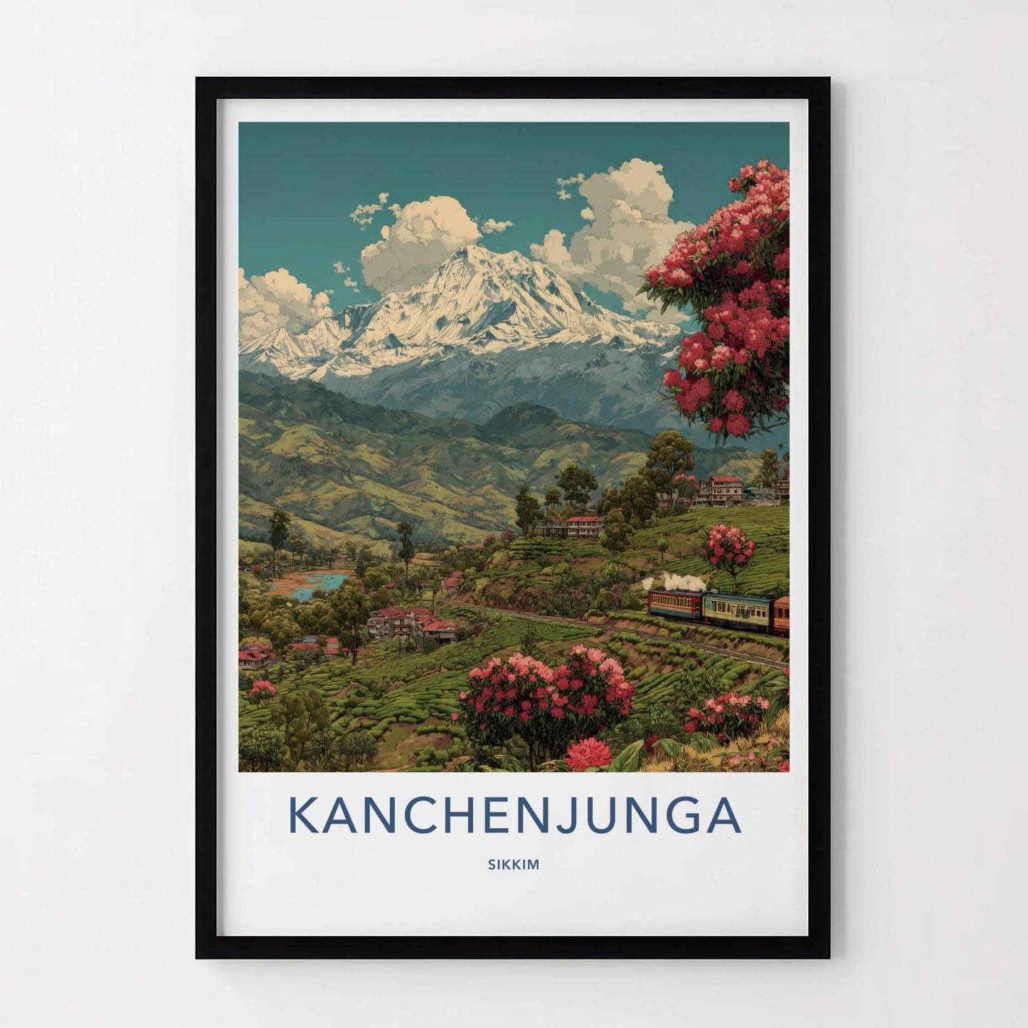 Kanchenjunga Poster - India Travel Art - Sikkim Himalayan Tea Train Home Decor