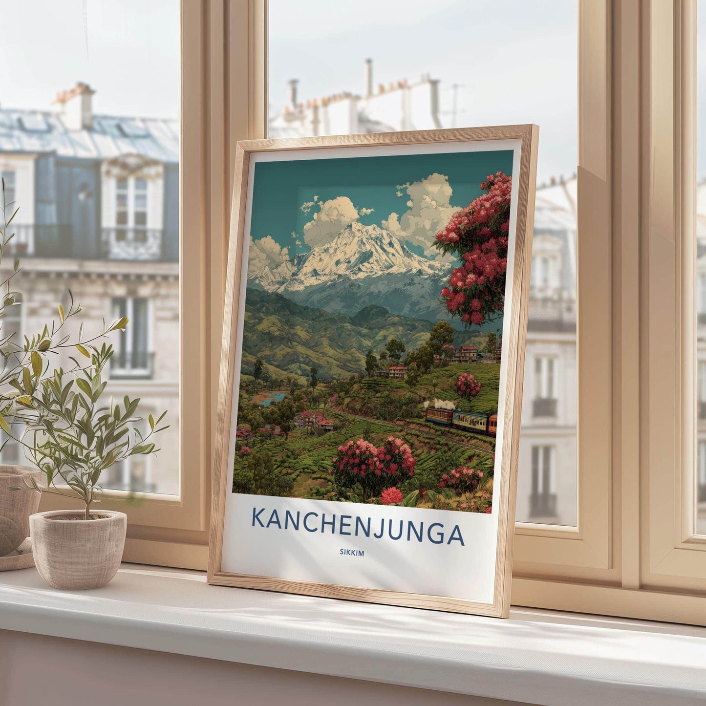 Kanchenjunga Poster - India Travel Art - Sikkim Himalayan Tea Train Home Decor