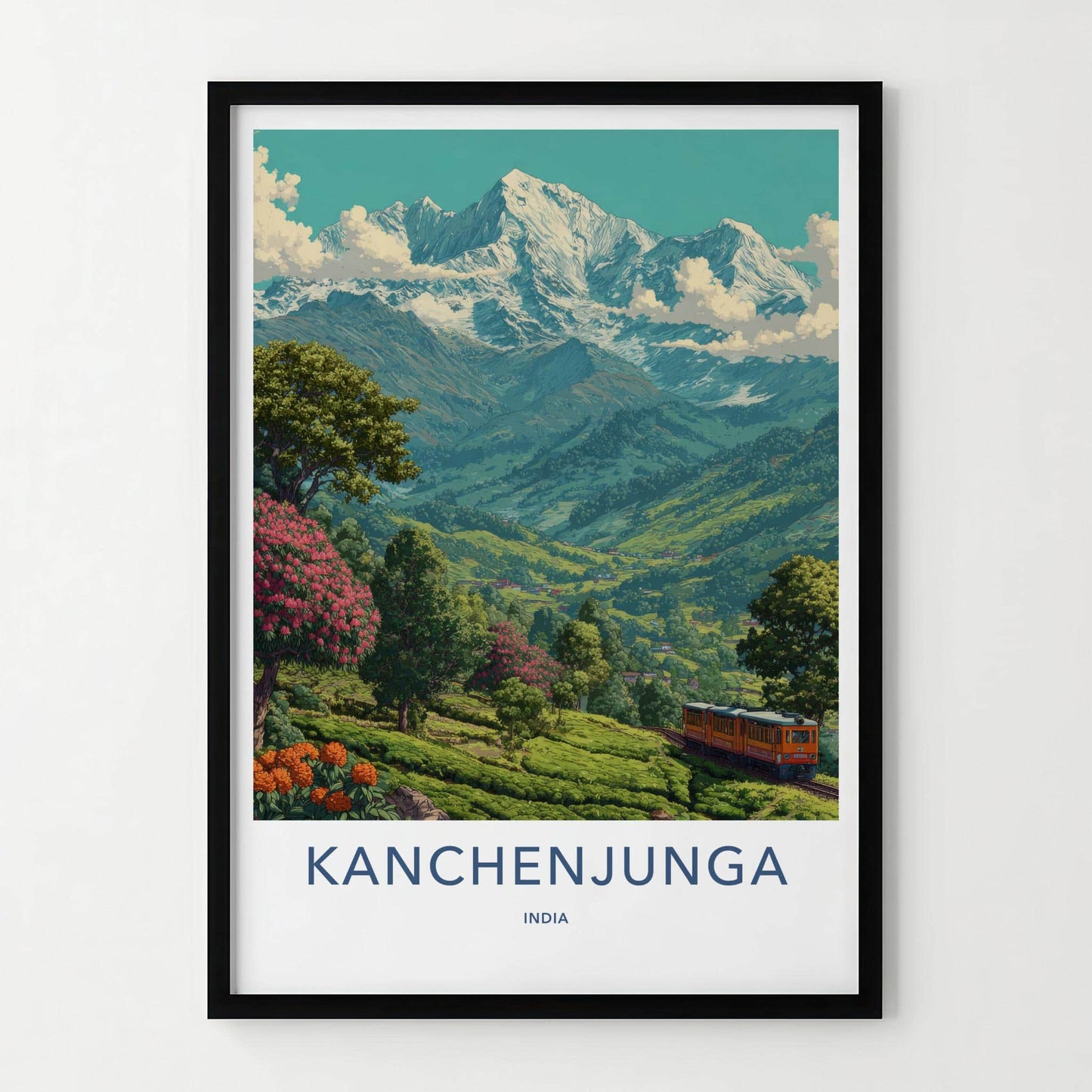 KANCHENJUNGA Poster - India Travel Art - Sikkim Mountain Tea Train Home Decor