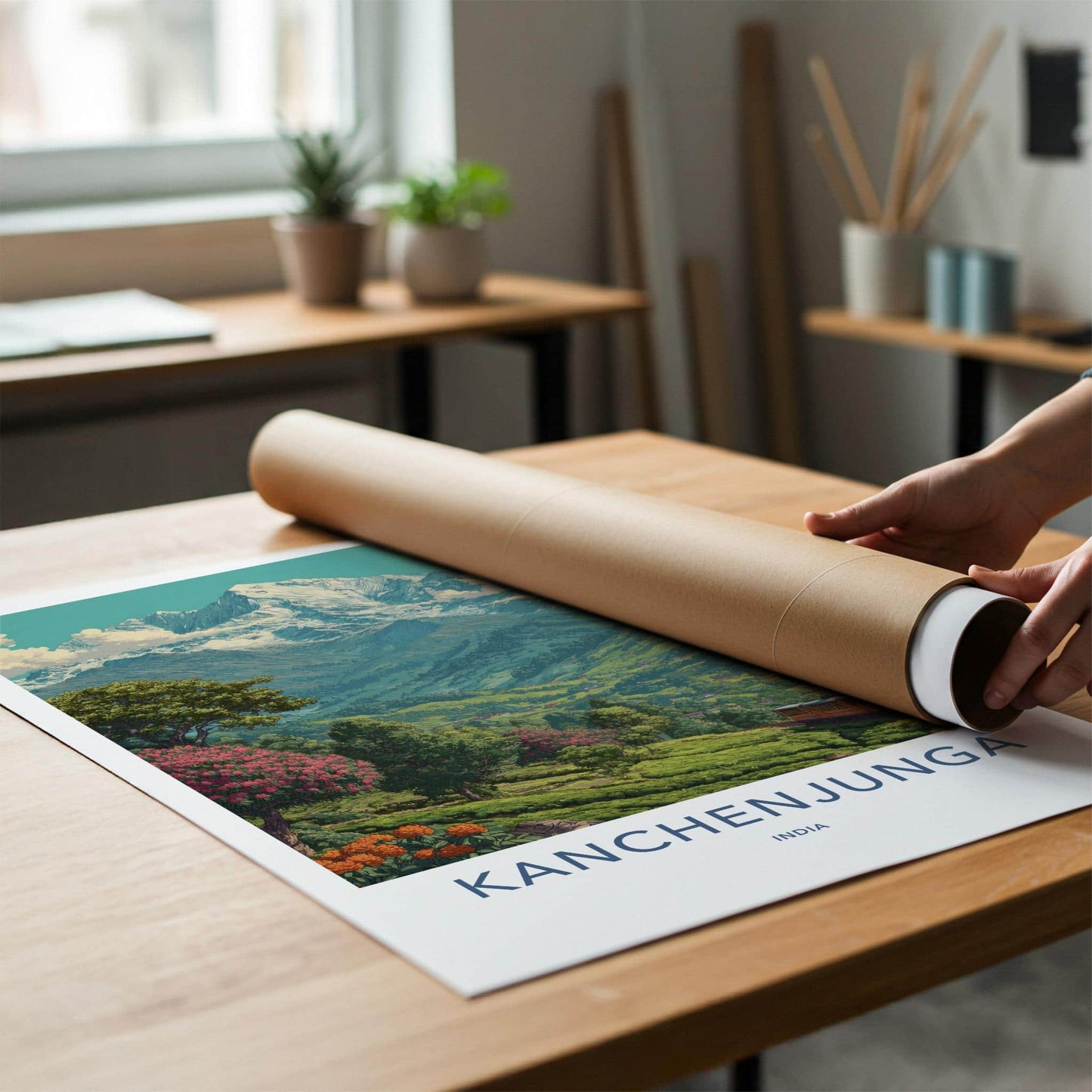 KANCHENJUNGA Poster - India Travel Art - Sikkim Mountain Tea Train Home Decor