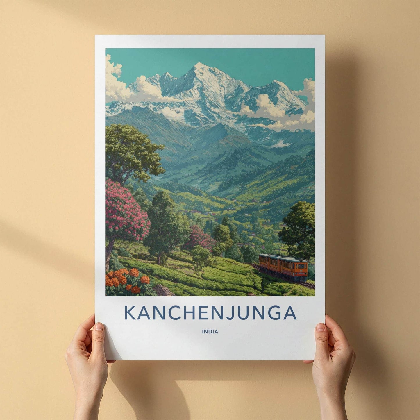 KANCHENJUNGA Poster - India Travel Art - Sikkim Mountain Tea Train Home Decor