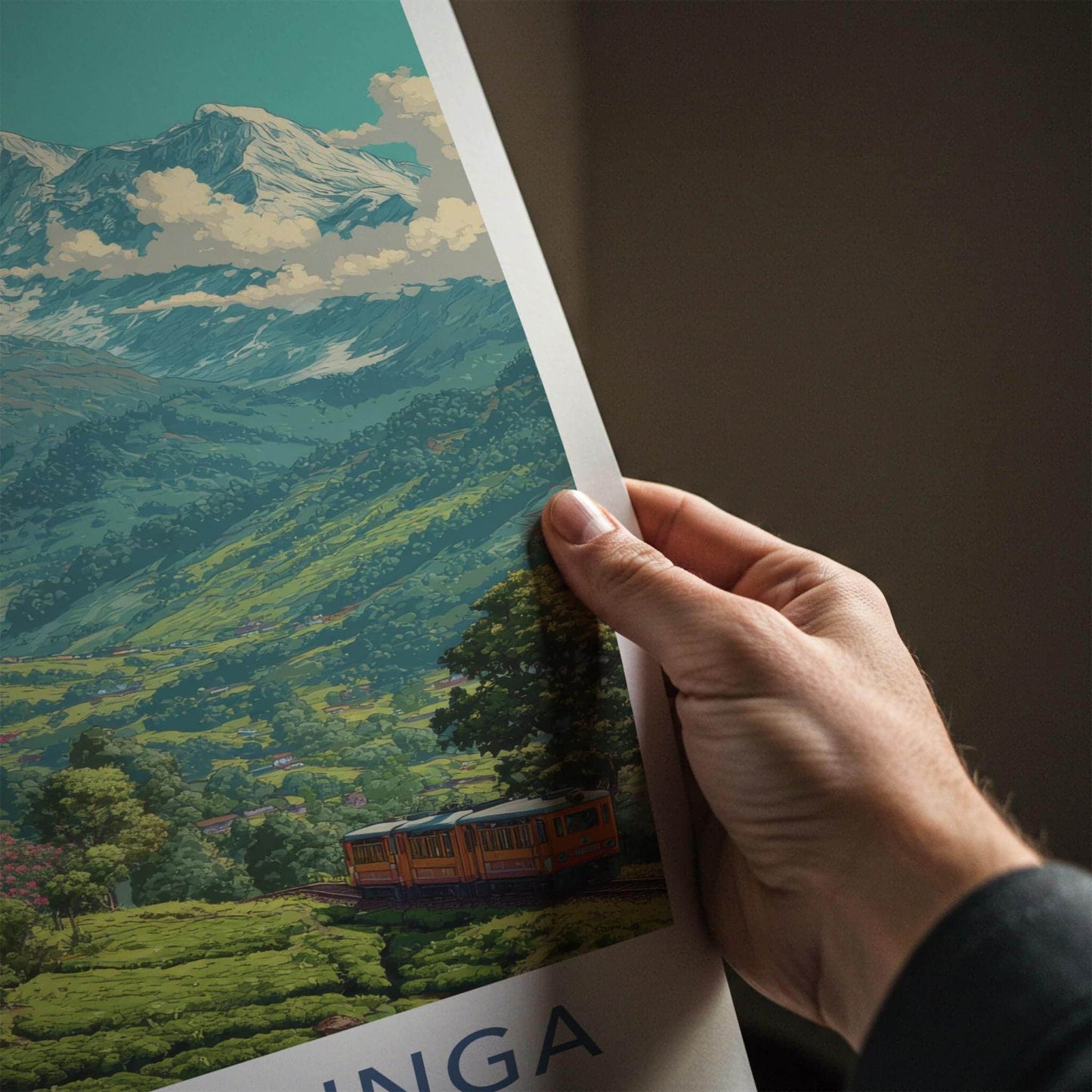 KANCHENJUNGA Poster - India Travel Art - Sikkim Mountain Tea Train Home Decor