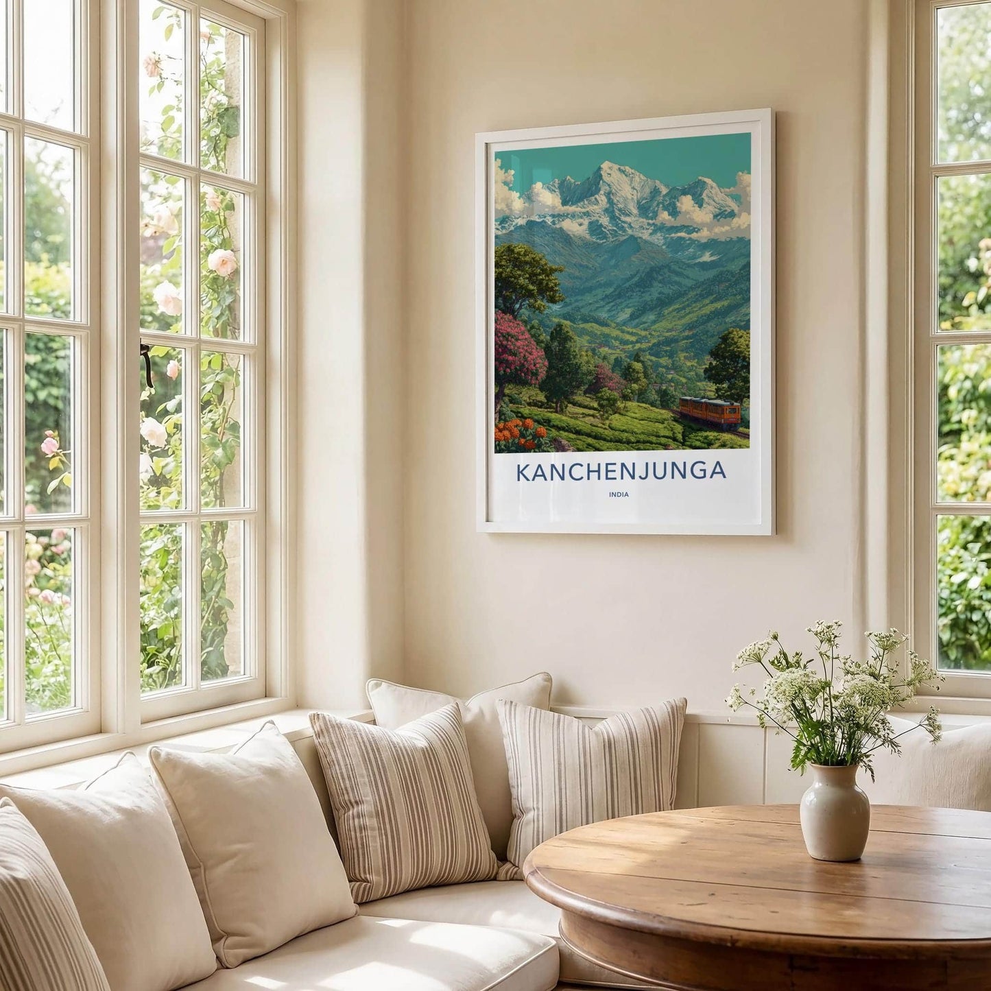 KANCHENJUNGA Poster - India Travel Art - Sikkim Mountain Tea Train Home Decor