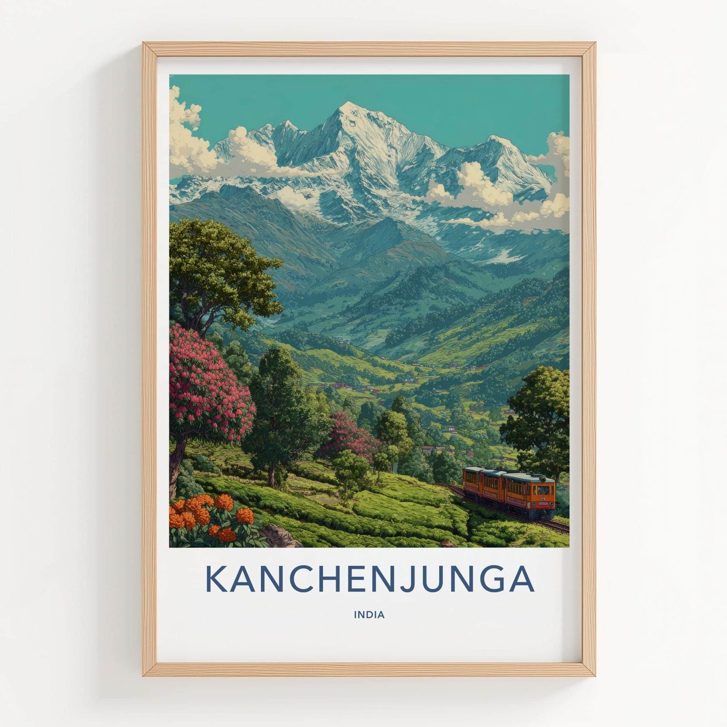 KANCHENJUNGA Poster - India Travel Art - Sikkim Mountain Tea Train Home Decor