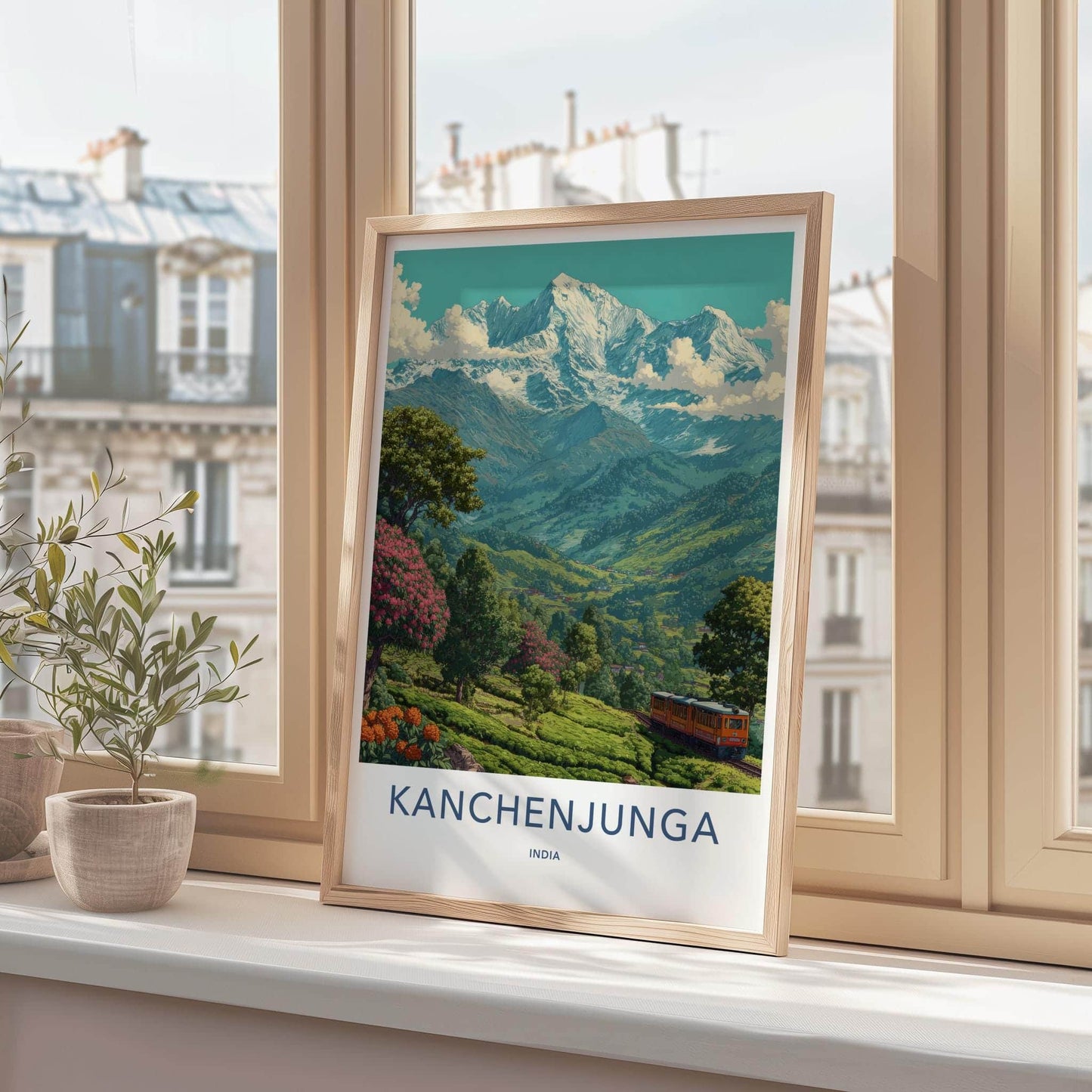 KANCHENJUNGA Poster - India Travel Art - Sikkim Mountain Tea Train Home Decor