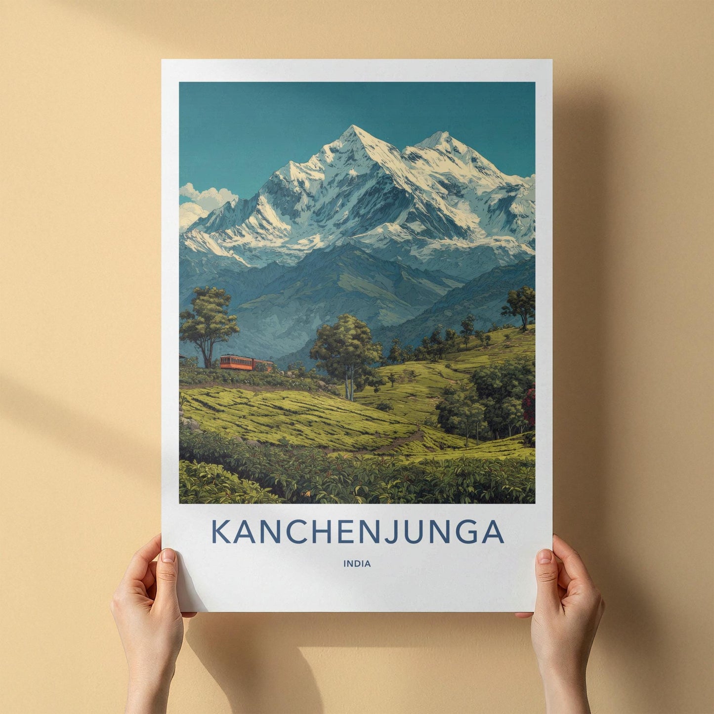 Kanchenjunga Poster - India Travel Art - Sikkim Mountain Terraces Wall Decor